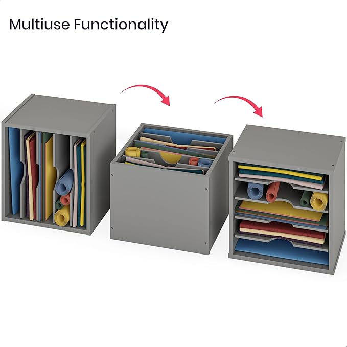 Ballucci File Organizer Paper Sorter, 5 Tier Adjustable Shelves Office Desk Organizer, 13 5/8" x 9 1/4" x 12", Gray