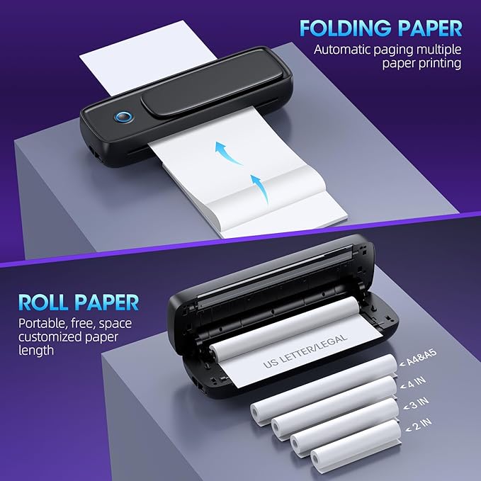 Aixiqee Inkless Portable Wireless for Travel - High Resolution, 4200mAh Battery, Thermal Mini Printer for A4/A5/US Letter, Bluetooth & USB, Lightweight Wireless Printer for Home/Office