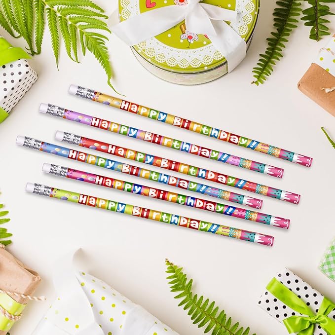 72 Pcs Happy Birthday Pencils Colorful Birthday Pencil for Students Teacher Wooden Pencils with Erasers Birthday Party Supplies, 6 Style(72)