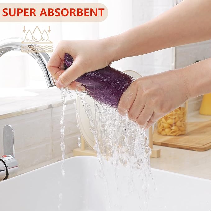 Homaxy 100% Cotton Waffle Weave Kitchen Dish Towels, Ultra Soft Absorbent Quick Drying Cleaning Towel, 13 x 28 Inches, 4-Pack, Purple