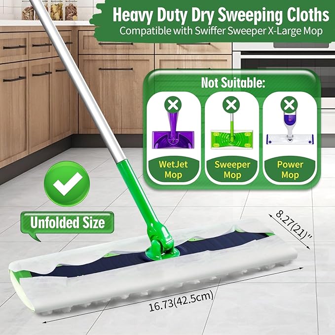 Senowi Heavy Duty Dry Sweeping Cloths Compatible with Swiffer Sweeper XL Mop, Sweeper X-Large Dry Cloth Refills for Floor Mopping and Cleaning, Disposable Pet Dry Pads Refills, 50 Count