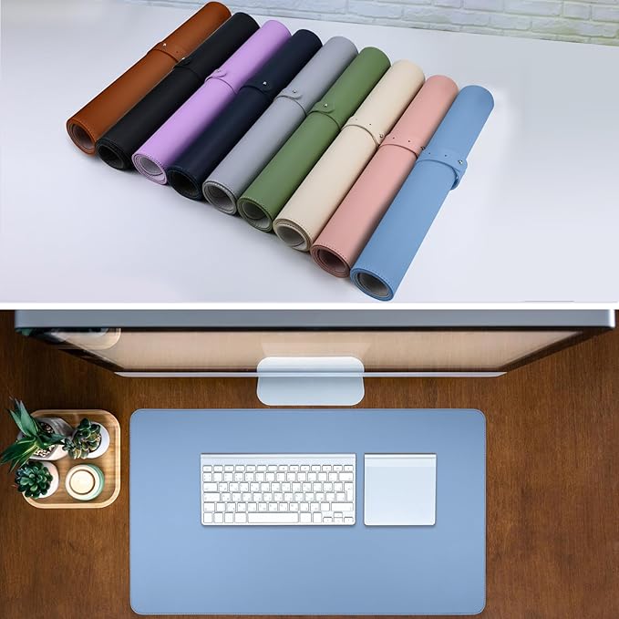 Desk Cover Mat Light Blue Computer Mat Desk Pads On Top of Desks Cute Desk Mat Pad Mat 31.5"x15.7" Laptop Mat for Desktop PU Leather Large Mouse Pad Desk Office Desk Accessories Supplies