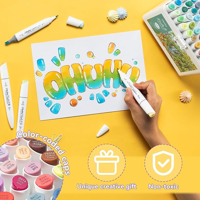 Ohuhu Alcohol Markers: Mini Brush & Slim Broad 60 Landscape Colors Dual Tip Brush Tip Alcohol-based Art Marker for Artists Adults Coloring Illustration- Refillable - Kaala B Series of Ohuhu Markers