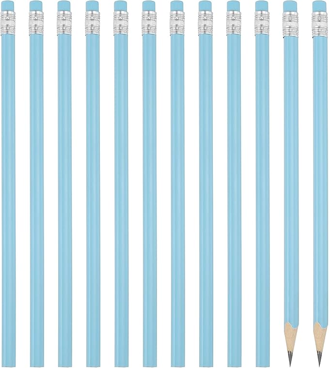 PATIKIL Round Pencils, 12 Pack Triangle HB Graphite Pencil Woodcase Wooden Pencils with Eraser for Classroom Office Writing Drawing Supplies, Blue