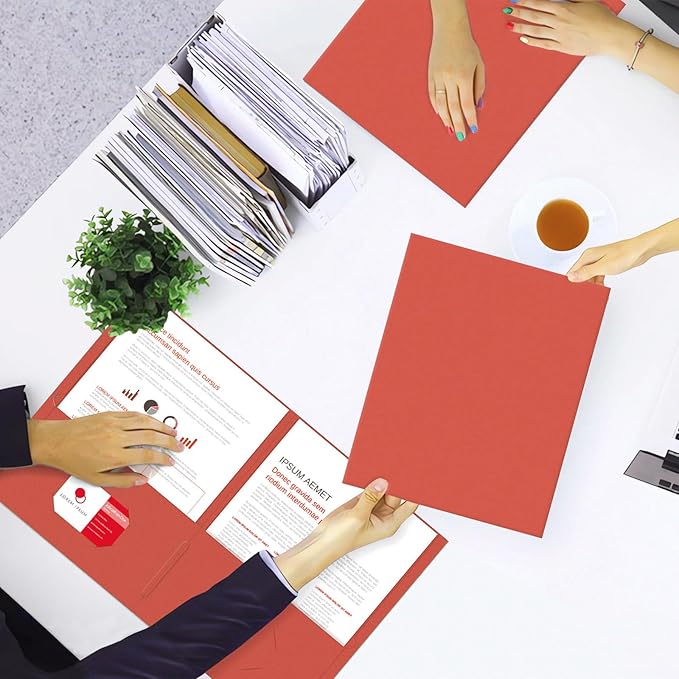 Two Pocket Folders, PANDRI 50 Pack 2 Pocket Folders, Letter Size Paper File Folder for School Office Home Business, Red