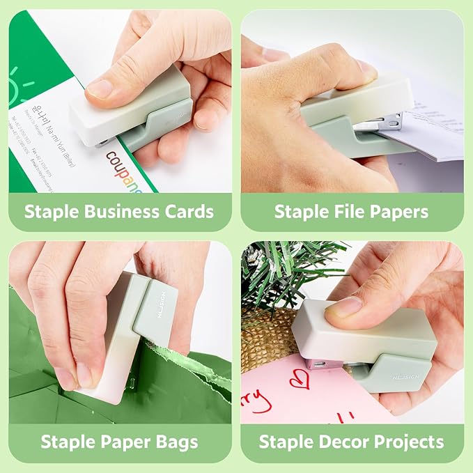 Mini Stapler with 830 Staples, Small Cute Desk Staplers, 25 Sheet Capacity, Green-White Gradient