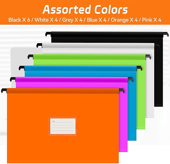 BOENFU Hanging File Folders, Letter Size, 26 Pack Sturdy Plastic Hanging Organizer File Folders for Efficient Filing, Assorted Colors