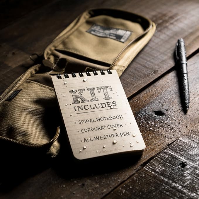 Rite in the Rain Weatherproof 3" x 5" Top-Spiral Notebook Kit: Tan CORDURA Fabric Cover, 3" x 5" Tan Notebook, and an Weatherproof Pen (No. 935T-KIT)