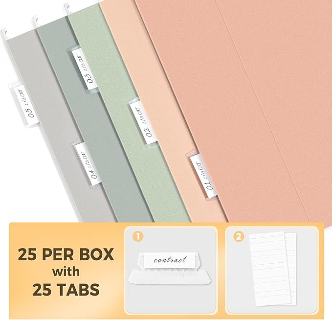SUNEE Hanging File Folders Legal Size, 25 Pack File Folders 1/5-Cut Tabs, Morandi Colors, Stay Organized for Your Home and Office Bulk File and Documents