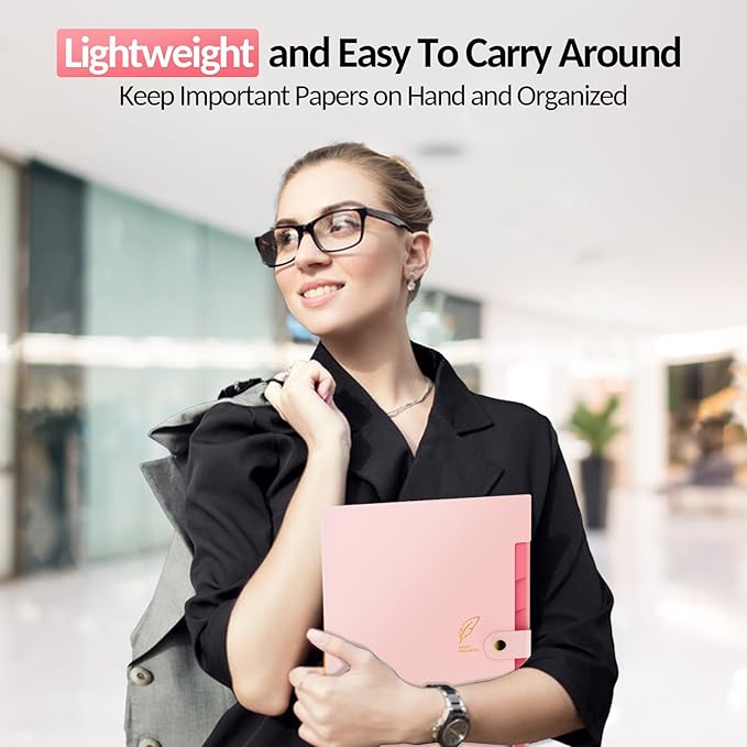 Sooez Aesthetic 8 Pocket Accordion File Organizer, Pastels Expanding File Folder for Important Document with Labels, Portable Receipt Bill Paper Organizer for Office School Supplies, Letter Size Pink