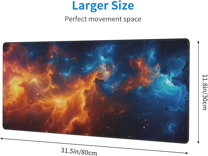 Cosmic Fire and Ice Nebula Large Mouse Pad, Gaming Desk Mat, XL Keyboard Desk Pad Mat for Desktop, 31.5"x11.8" Non-Slip Base Big Mousepad with Stitched Edges