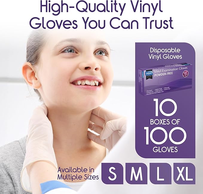 Inspire Stretch Vinyl Exam Gloves | THE ORIGINAL Quality Disposable Latex Free Medical Glove Cleaning Cooking Food Service Labs Healthcare and Household Small, 1000 Count