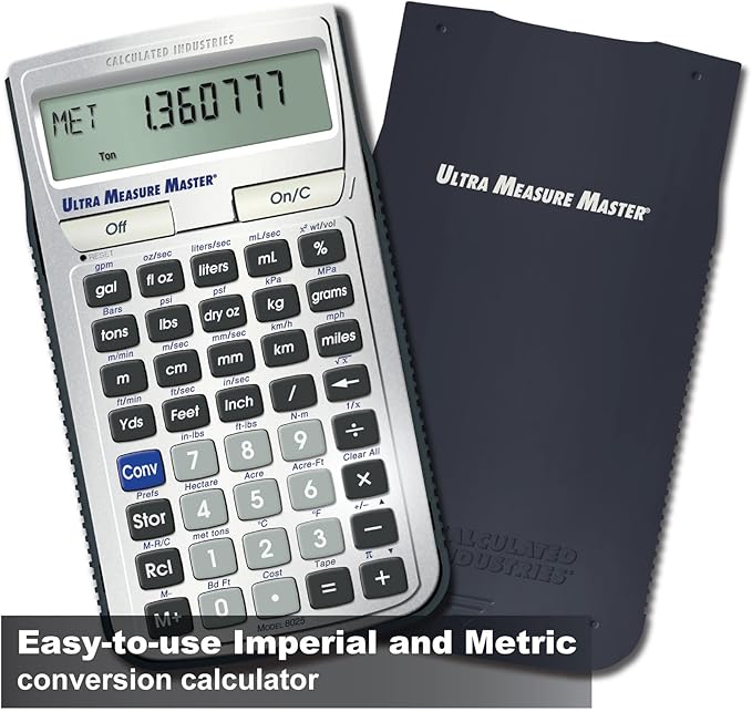 Calculated Industries 8025 Ultra Measure Master Professional Grade U.S. Standard to Metric Conversion Calculator Tool for Engineers, Architects, Builders, Scientists and Students | 60+ Units Built-in, Silver