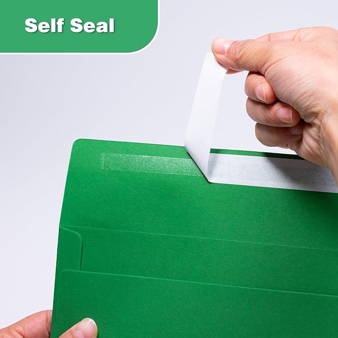 50 Pack A9 Blank Invitation Envelopes, 5-3/4 x 8-3/4 Inches Green Self Seal Envelopes - Heavyweight, Peel & Seal for Invites, Greeting Cards & Mailing