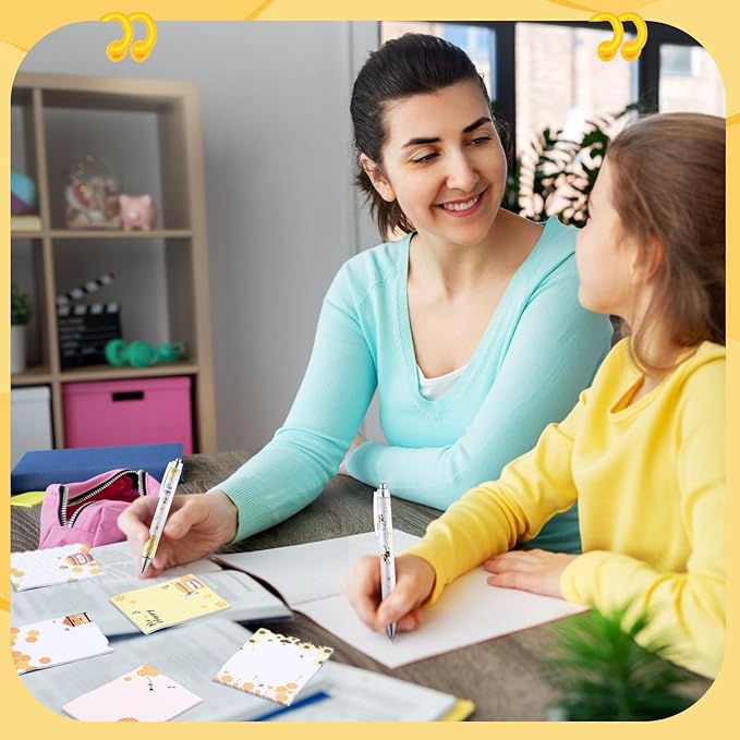 24 Pcs Bee Sticky Notes with Pens Bee Themed Gifts Self Adhesive Notepad Cute Memo Notes Pads Black Ink Ballpoint Pen for Animal Lover Christmas Gifts Office School Students Teacher Supplies
