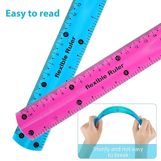 Vin Beauty 2 Pcs Flexible Ruler 30cm/12in Bendable Scale Ruler Plastic Clear Straight Edge Ruler Soft Shatterproof Ruler for Kids Students School Classroom Adults Office Stationary (Pink, Blue)