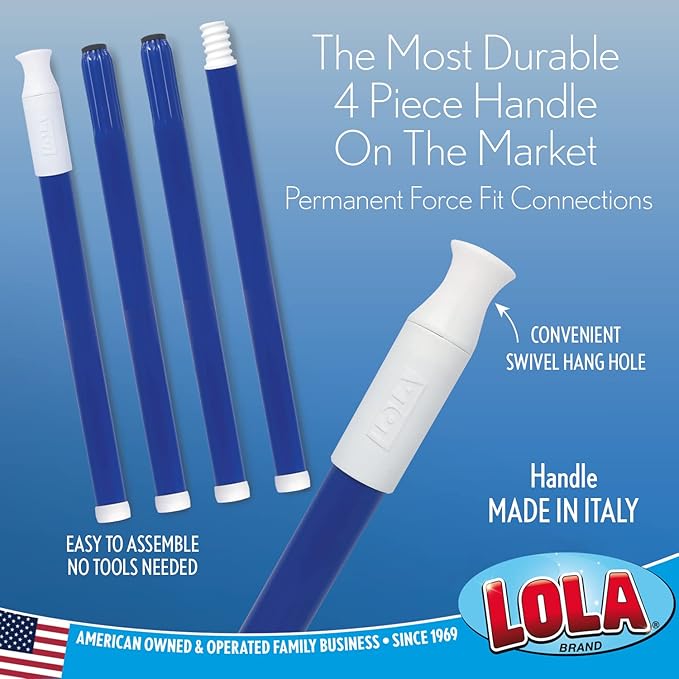 Angle Broom, Indoor, 13" W, Large Style - Made w/Recycled Soda Bottle Bristles & High Gloss Resin Coated Steel 4-Piece Handle, by LOLA, 1 Pack