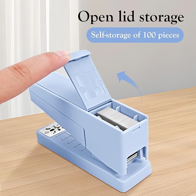 Swing-Arm Swivel Stapler - 20 Sheets Capacity, 360 Degree Rotate Desk Stapler with 100 Staples - Non-Slip Office Stapler, Blue