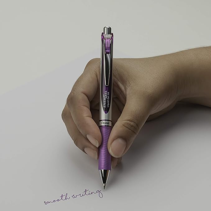 Pentel EnerGel RTX Retractable Liquid Gel Pen, (0.7mm) Metal Tip, Medium Line, Violet Ink 2 Pack