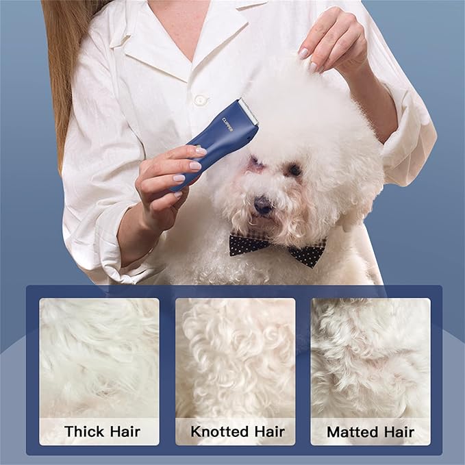 Founouly Dog Cat Home Hair Waterproof Clipper Wireless Dog Trimmer for Grooming,Blue,TS006