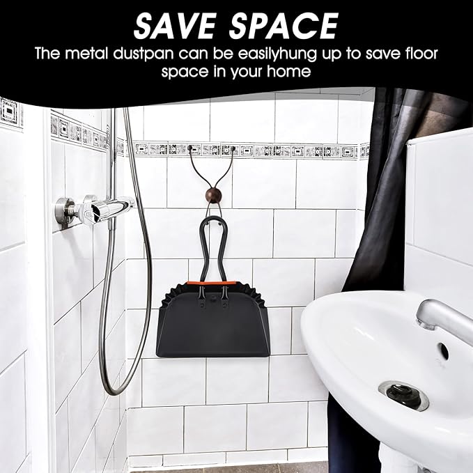 4 Pack 12 inch Heavy Duty Metal Dustpan Large Wide Dust Pans for Household Handheld Wide Scooper and Debris Cleaning Tool Ideal for Home and Commercial Use (Black)