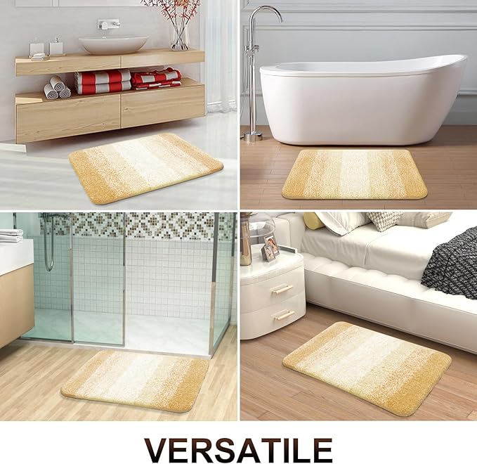 OLANLY Bathroom Rugs Mat 24x16, Extra Soft Absorbent Microfiber Bath Rugs, Rubber Backing, Quick Dry, Washable Bath Mats for Bathroom Floor, Tub and Shower, Home Decor Accessories, Light Yellow