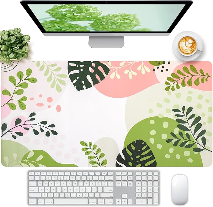 Cute Desk Mat, Desk Matt for Desktop, Leather Mouse Pad, Waterproof Large Keyboard Pad, Anti-Slip Computer mat, Keyboard and Mousepad for Women Office Decor (31.5"x15.7")