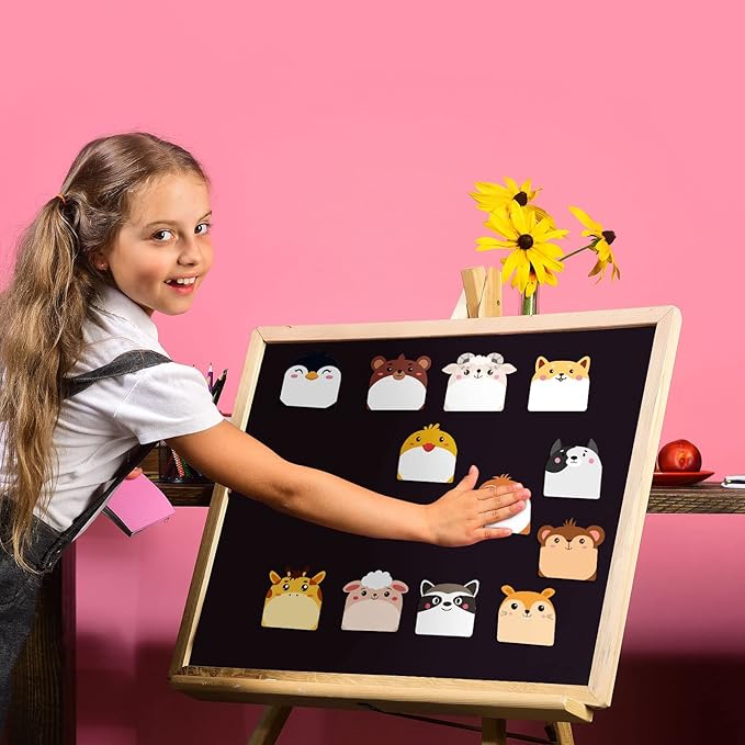 Yinder 24 Pads Cute Sticky Notes Kawaii Fun Animal Sticky Notes Pads Bulk Cartoon Memo Self Adhesive for Veterinary Gift Office School Tab Party Supplies(Multi Animals)