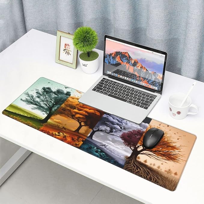Desk Pad,Office Desk Mat 31.5"×11.8" Large Gaming Mouse Pad,Durable Extended Computer Mouse Pad,Waterproof Thick Big Mouse Pads with Non-Slip Rubber Base Office Home Four Seasons Tree