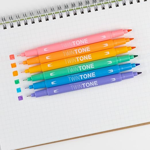 Tombow TwinTone Marker Set, 6-Pack Pastel. Double-Sided Markers Perfect for Planners, Journals, Doodling, and More!