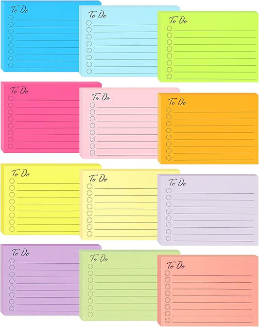 12 Pads to Do List Sticky Notes, 504 Sheets, 3x4 Inch with Line Adhesive Memo, 12 Bright Multi Colors Self-Stick Note Pads, to Do List Notepad, Easy to Use for Home, Office, Notebook
