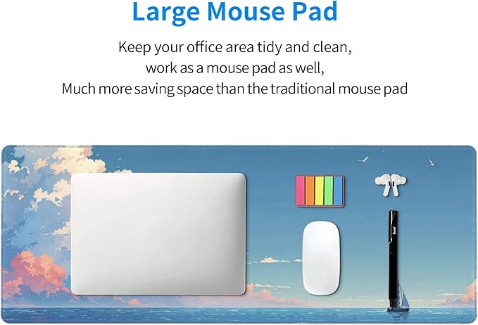 Blue Sky Ocean Large Mouse Pad, Anime Style Gaming Desk Mat, XL Keyboard Desk Pad Mat for Desktop, 31.5"x11.8" Non-Slip Base Big Mousepad with Stitched Edges