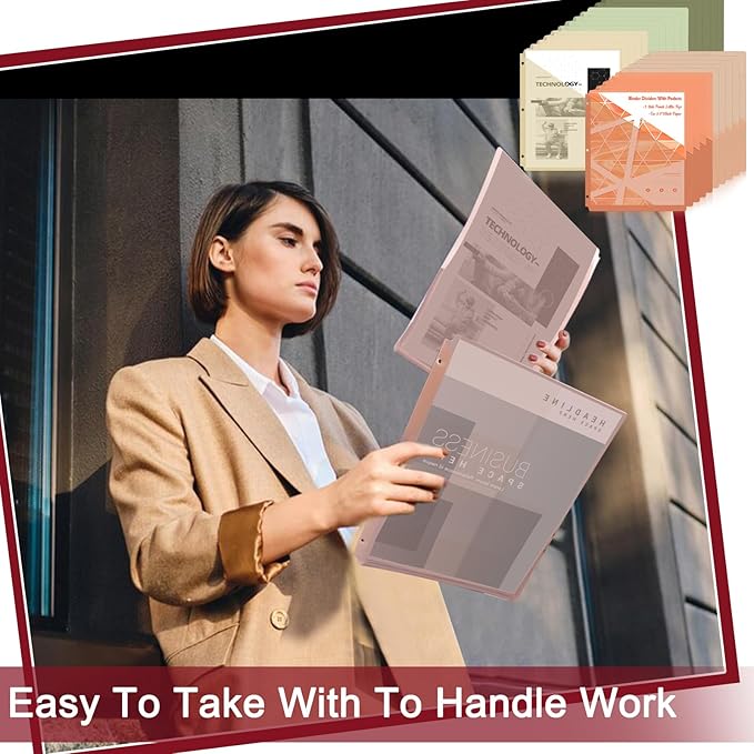 20 Pack Binder Dividers with Pockets Letter Size Clear Slash File Jacket 3 Hole Punch Plastic Document Folders for Office Home School (Color（Morandi）)