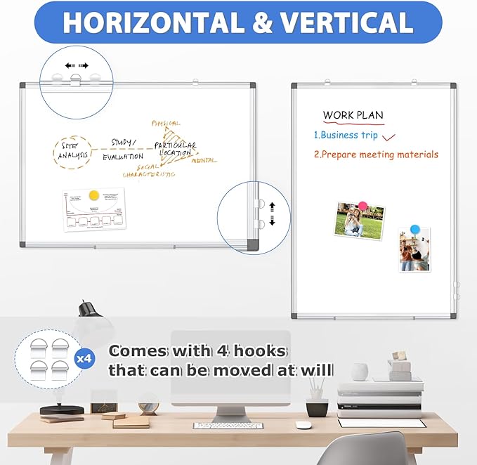 WALGLASS 2 Pack Large White Board, 60" x 40" Double-Sided Dry Erase Board Whiteboard for Wall, Hanging Mounted Whiteboard Silver Aluminium Frame for Home, School, Office