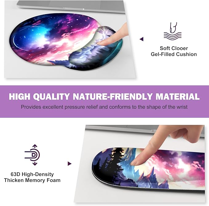 Gaming Mouse Pad, Large Desk Mat, Cute Desk Pad Protector, 4in1 XXL Mousepad + Keyboard Wrist Rest+Mouse Wrist Rest+Coaster Set with Ergonomic Desk Pad for Home Office Table Computer, Purple Hill