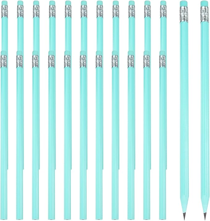 PATIKIL Round Pencils, 24 Pcs Triangle HB Graphite Pencil Wooden Pencils with Eraser for Classroom Office Writing Drawing Supplies, Light Green