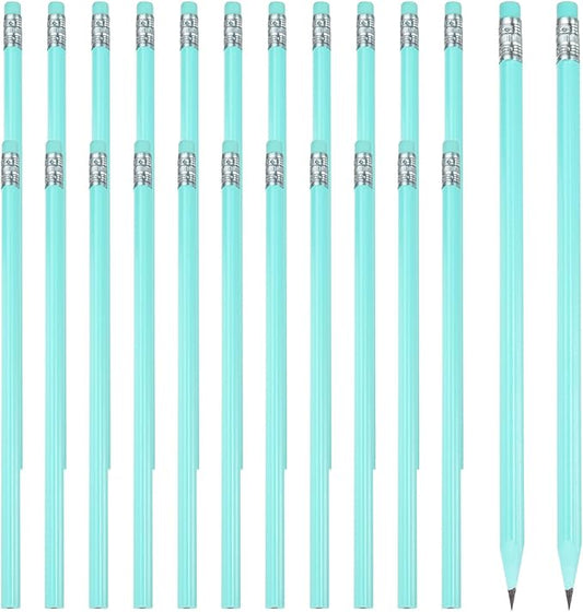 PATIKIL Round Pencils, 24 Pcs Triangle HB Graphite Pencil Wooden Pencils with Eraser for Classroom Office Writing Drawing Supplies, Light Green