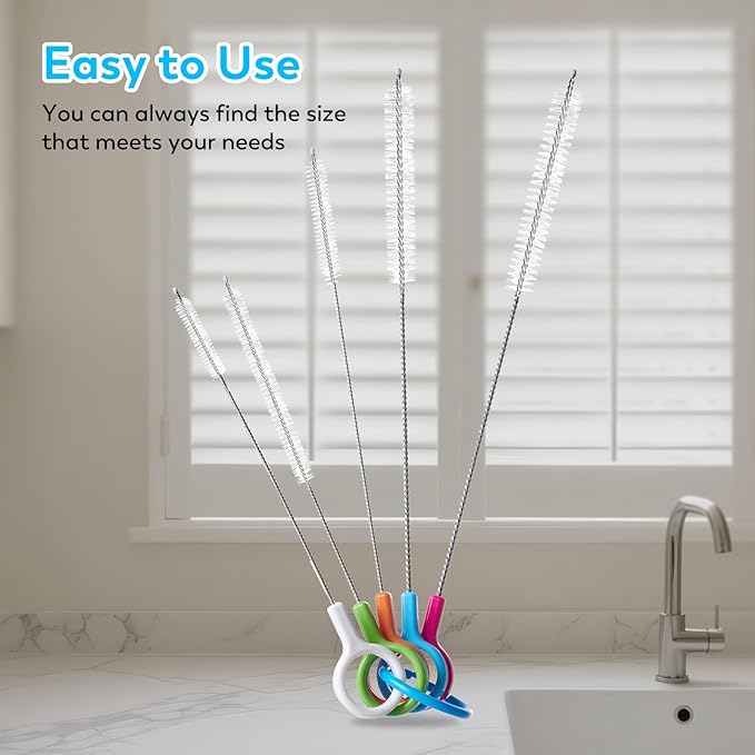 ZRHR Heavy Duty Straw Cleaner Brush Set of 5, Reusable Cleaner Brush with Metal and Plastic, Extra Long Straw Brush for Stanley Cup Tumbler Glass Silicone