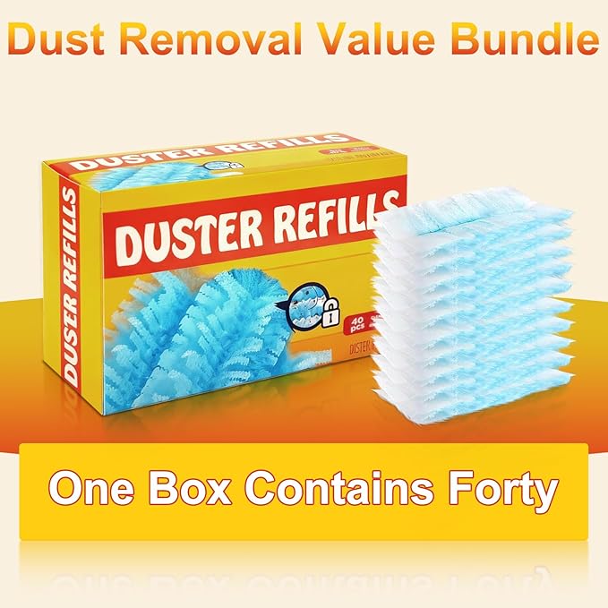 40Pcs Static Dust Removal Brush Disposable Replacement Head Compatible with Swiffer Duster Refills for Multi-Surface Dusters for Cleaning Furniture, Blinds, Electronics & Corners