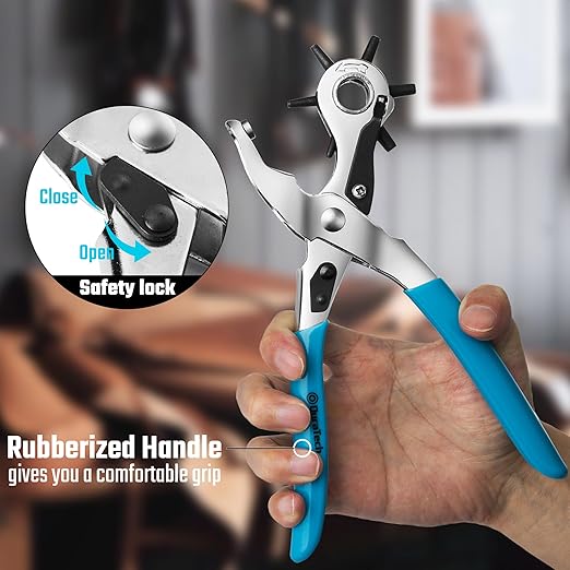 DURATECH Revolving Punch, Leather Hole Punch Tool, 8 Inch, 6 Multi-Hole Size Covers 2mm to 4.5mm, for Belts and Dog Collars, Ideal for DIY Projects