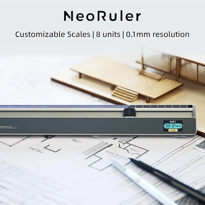 HOZO NeoRuler Digital Scale Ruler, 12 inch Smart Scale Ruler with Infinite Customized Scales and ±0.004 inch Accuracy, 93 Built-in US Imperial, Metric Scales, Architectural and Engineering