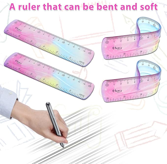 2Pcs Soft Flexible Ruler, Mabor 6Inch Bendable Ruler Plastic Bend Ruler with Centimeters and Inches Colorful Straight Ruler for Kids Student Home School Office Supplies