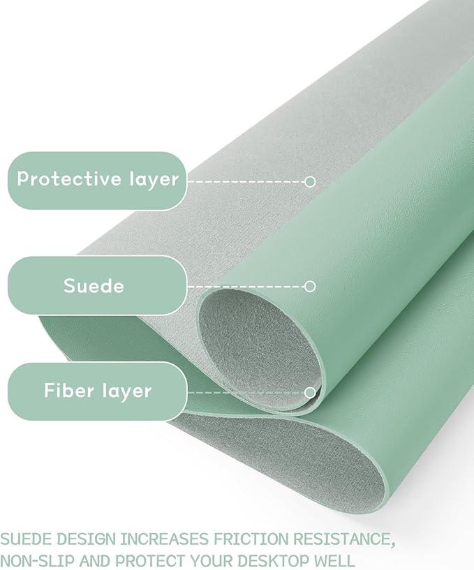 YSAGi Non-Slip Leather Desk Pad, Waterproof Laptop Computer Desk Keyboard Mat, Table Protector Blotter Mat, Large Mouse Pad for Office/Work/Home/Decor(Pale Green, 31.5" x 15.7")