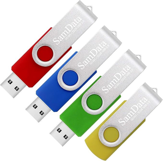 USB 2.0 Flash Drive 32GB, 4 Pack Thumb Drive Swivel Memory Stick External Storage (4 Colors: Blue Green Red Yellow)