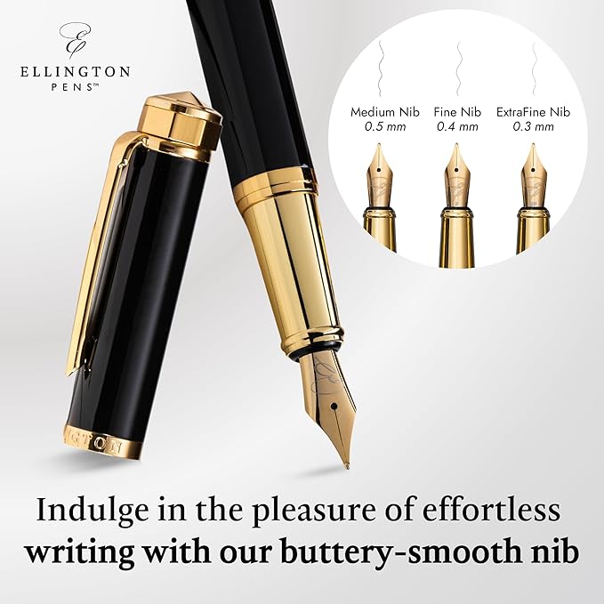 Ellington Pens Luxury Fountain Pen Set- Smooth Fine Nib- Includes 3 Ink Cartridges, Refillable Ink Converter, Gift Box -Fountain Pens For Writing, Calligraphy, Journaling, Sketching (Noble Heritage)