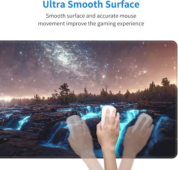 Milky Way with Forests and Waterfalls Extended Big Mouse Pad Large,XL Gaming Mouse Pad Desk Pad,31.5x11.8inch Long Computer Keyboard Mouse Mat Mousepad with 3mm Non-Slip Base for Home Office Work