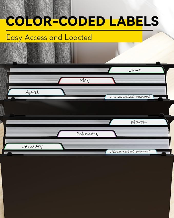 Ansook Plastic Large Capacity Hanging File Folders Letter Size,Heavy Duty 4" Expandable File Folder with Movable Dividers,6 Pack File Cabinet Folders with Tabs,Hanging Folder Organizer for Home Office