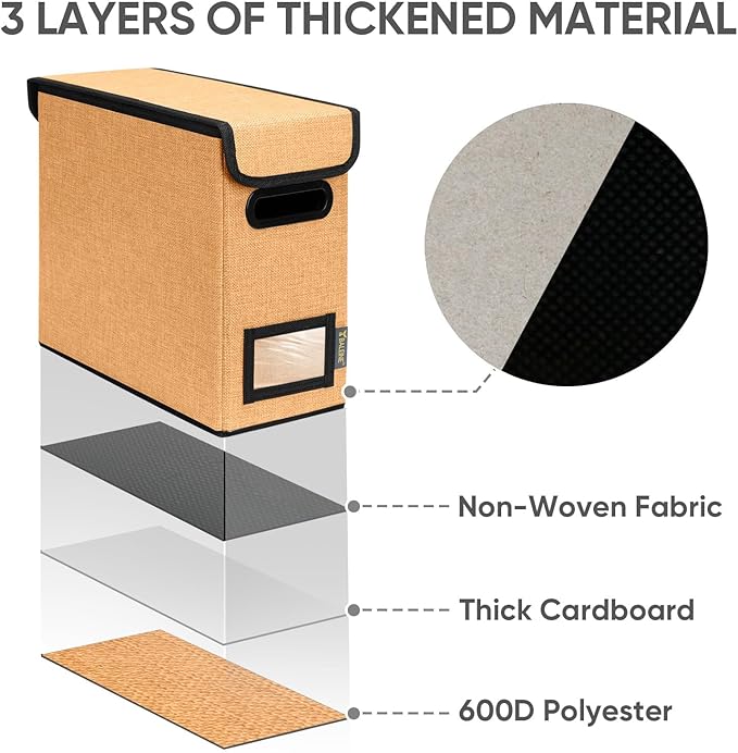 BALEINE File Organizer Box with Lid, Collapsible File Folder Organizer with Plastic Slide, Hanging File Folder Box for Office Document Storage (2 Pack, Orange, S)