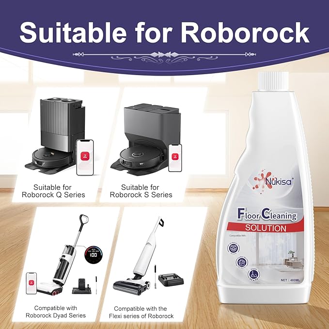 Nukisa Sweet Orange Scent Floor Cleaning Solution Compatible With Roborock Robot Vacuum And Mop Cleaner， Deep Cleans For Multiple Hard Floors, Suitable With All Robot Vacuums With Mopping (2 Bottle)