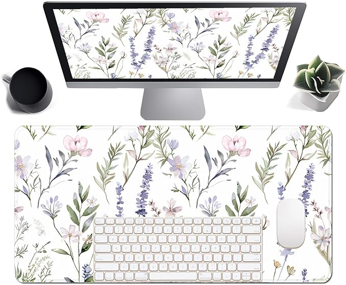 Floral Large Desk Mat 31.5 x 15.7 inch, Waterproof Extended Gaming Mousepad XXL, Aesthetic Flowers Desktop Mat, Non-Slip Keyboard and Laptop Pad, Computer Writing Mat for Home Office Accessories